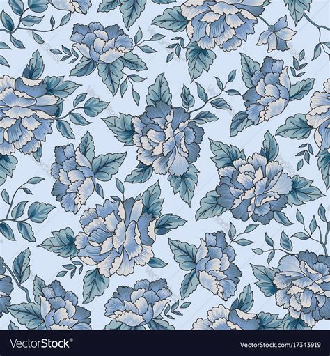 Floral Seamless Pattern Blue Flower Background Vector Image