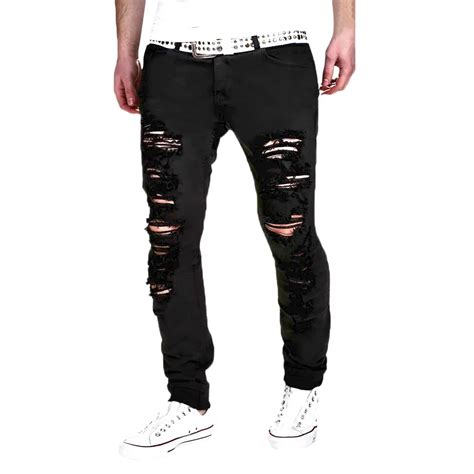New Ripped Jeans For Men S Stretchy Ripped Skinny Black Biker Jeans