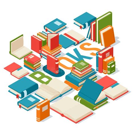 Isometric Books Banner For Library Or Bookstore Vector Illustration