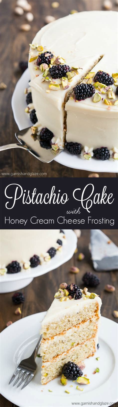 Pistachio Cake With Honey Cream Cheese Frosting Garnish And Glaze