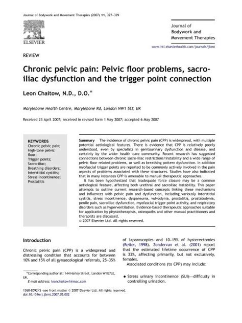 Chronic Pelvic Pain Pelvic Floor Problems Sacro Leon Chaitow