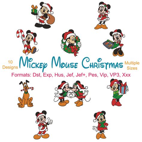 Disney Christmas Machine Embroidery 10 Designs Mickey Mouse Etsy Uk