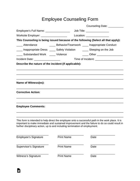 Free Employee Counseling Form Pdf Word Eforms Free
