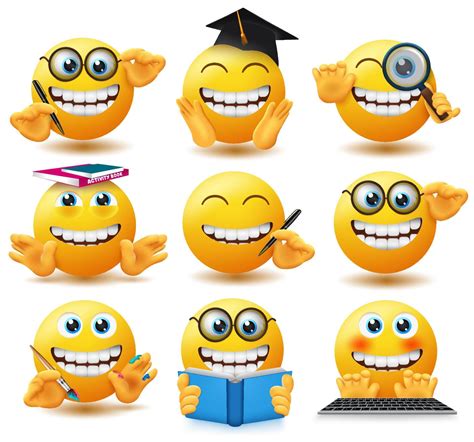 Ensemble De Vecteurs Démoticônes Détudiants Décole Emoji émoticônes