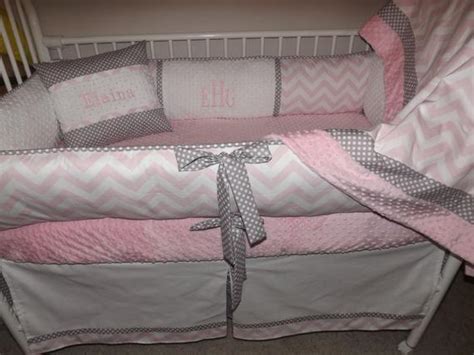 Watercolor floral pink and grey crib bedding set. Baby bedding Girl Crib set with Light Pink and Gray Chevron