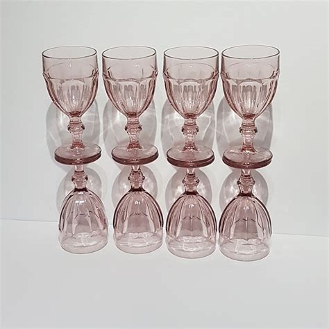 set of 8 libbey duratuff pink wine glasses water goblets iced tea glasses 1970 s