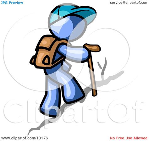 Blue Man Backpacking And Hiking Uphill Clipart