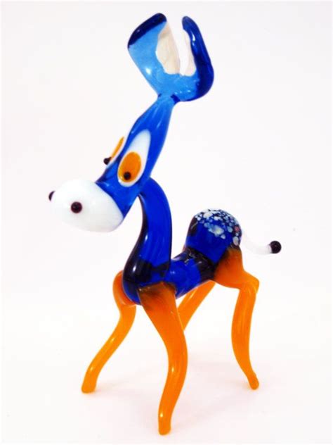Glass Blue Donkey With Orange Hooves Blown Glass Donkey Sculpture Collectible Donkey Figurine ...