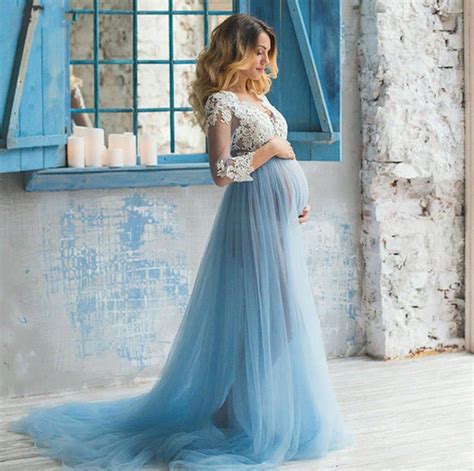 Gitty Baby Blue Maternity Dress Tulle Maternity Gown Lace Maternity
