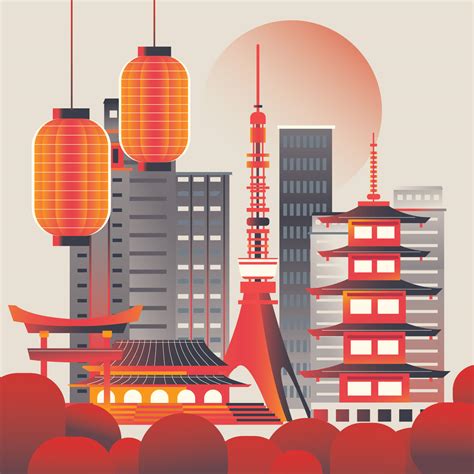 Illustration Of Tokyo City Skyline At Sunrise 273076 Vector Art At Vecteezy