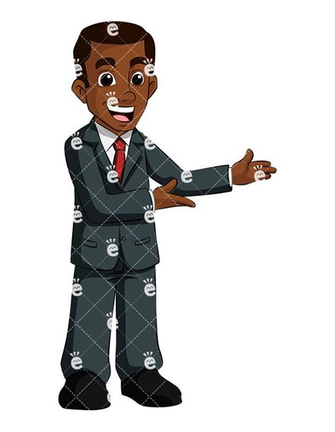 Black Business Man Pointing Side Vector Cartoon Clipart Friendlystock