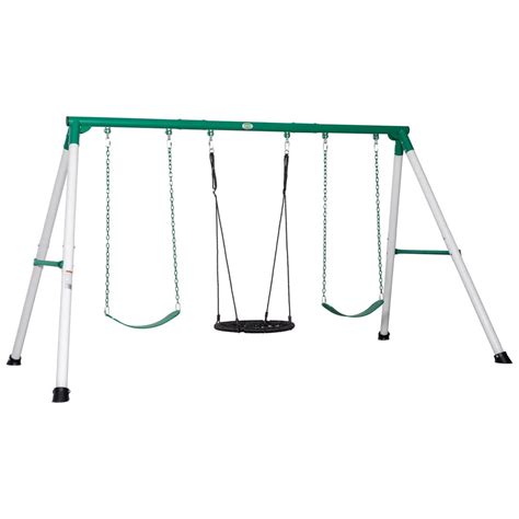A Green Swing Set With Two Swings