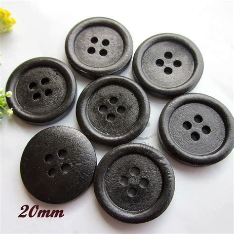 60pcs 20mm 4 Holes Black Thin Side Coat Buttons For Clothing Natural