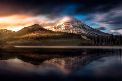 mountains, Lake, Sunset, Trees, Clouds, Landscape, Oregon HD Wallpapers ...