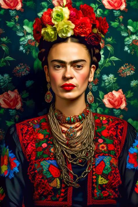 Portr T Von Frida Kahlo In Einem Bunten Kleid