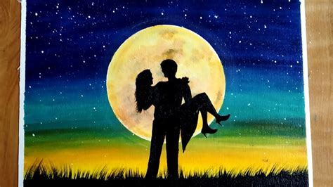 A Romantic Couple On Moonlight Night Paintingacrylic Painting For