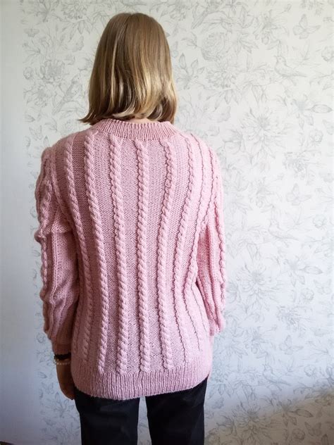 Woman Clothing Pink Cable Knit Sweater Chunky Soft Warm Etsy