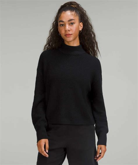 Lululemon Merino Wool Blend Ribbed Turtleneck Sweater Black Lulu