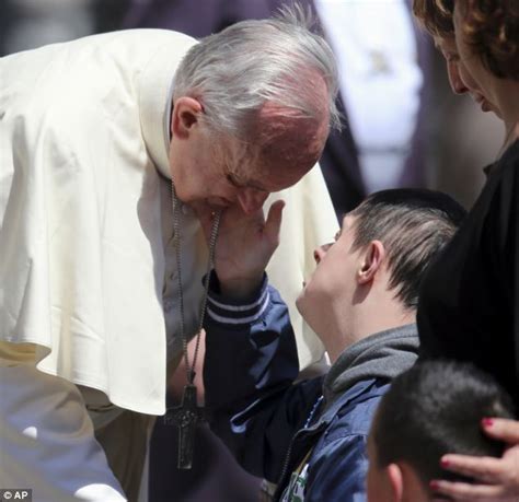Pope Francis Blesses Disabled Man Who Hugs Him And Kisses His Cross Daily Mail Online