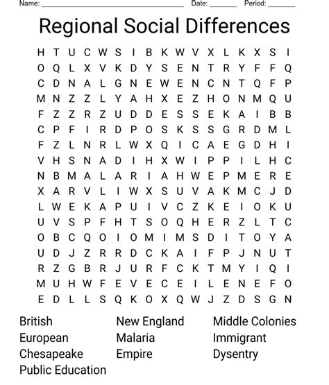 Regional Social Differences Word Search Wordmint