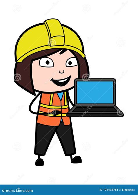 Cartoon Lady Engineer Presentation On Laptop Stock Illustration