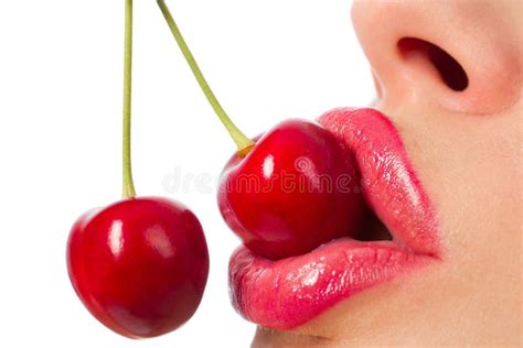 Mouth With Red Cherries Stock Photo Image Of Pretty 31725576