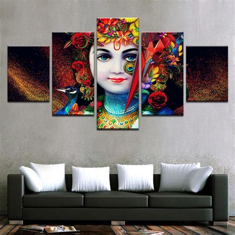 Artbrush tower radha krishna canvas art wall paintings home decor radha krishna pictures 5 pieces framed poster wall decoration ready to hang(60''wx32''h). India God Radha Krishna 1 - Religion 5 Panel Canvas Art ...