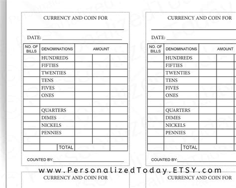 Printable Currency And Coins Counting Forms Four 4 Forms On One Page Us