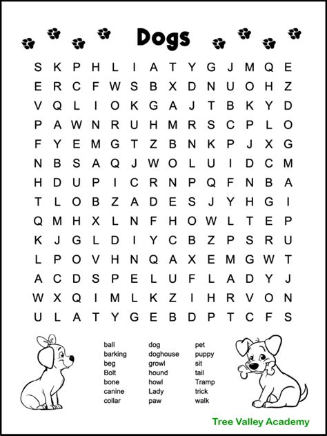 Dog Themed Word Search For Kids Tree Valley Academy