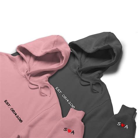 Custom Embroidered Matching Couple Hoodies With Your Initials And Annive