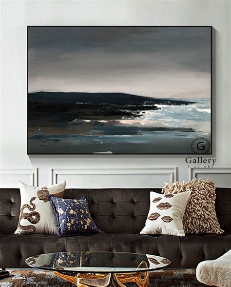 Extra Large Wall Art Landscape Abstract Painting Gray Etsy