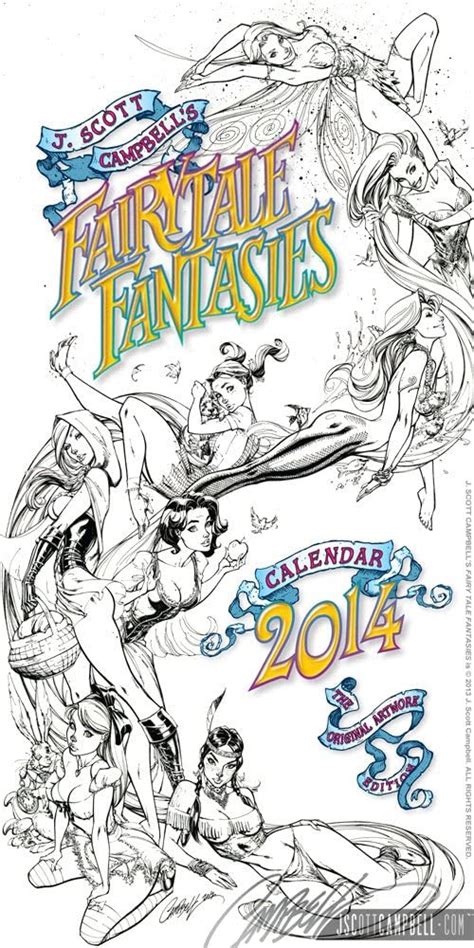 j scott campbell s fairytale fantasies 2014 calendar bandw art variant wall