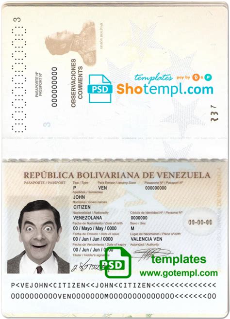 Venezuela Passport Template In Psd Format Fully Editable Shotempl Editable Templates