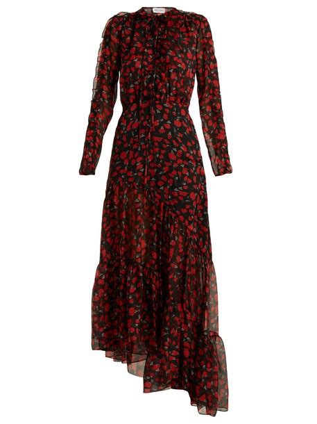 Raquel Diniz Anita Floral Print Silk Chiffon Midi Dress In Black Red Wheretoget
