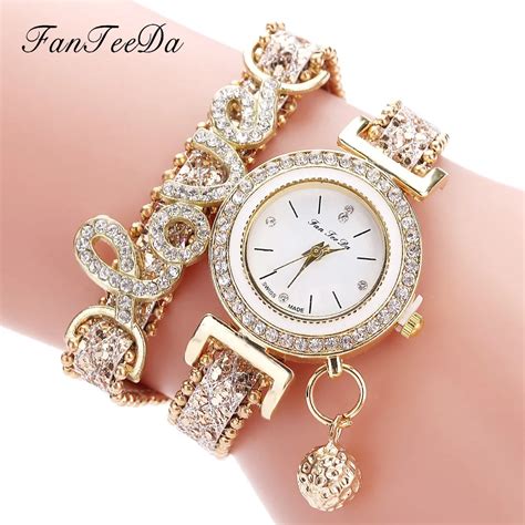 Fanteeda Brand Women Bracelet Watches Ladies Watch Rhinestones Clock