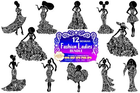 Fashion Women Svg Bundle Zentangle Fashion Clipart Didiko Designs