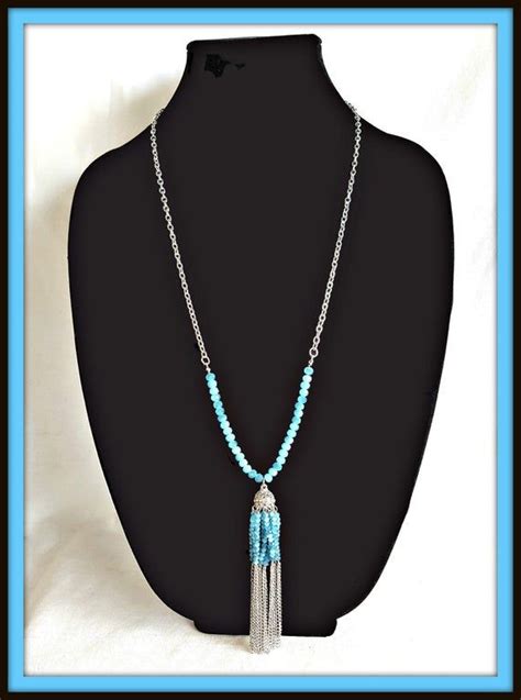 Turquoise Crystal Necklace Silver Tone Chain And Turquoise Etsy