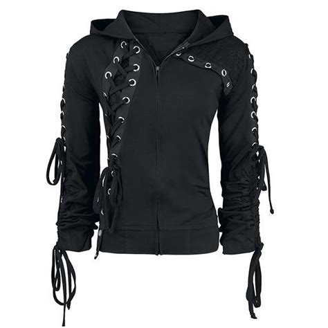 2018 Gothic Punk Women Hoodies Lace Up Hooded Long Sleeve Casual Harajuku Darkness Autumn Winter