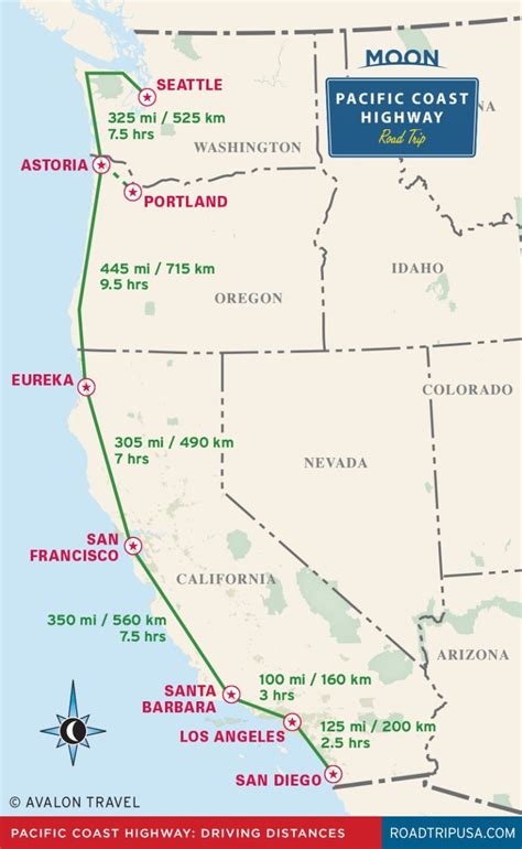 Pacific Coast Highway Driving Distance Map From Moon Pacific Coast