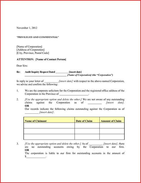 audit confirmation letter template collection letter