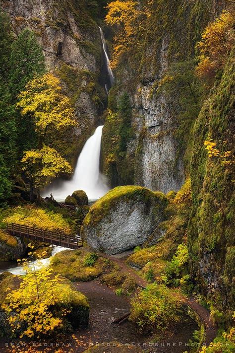 Autumn Waterfall Columbia River Gorge Oregon By Sean Bagshaw On