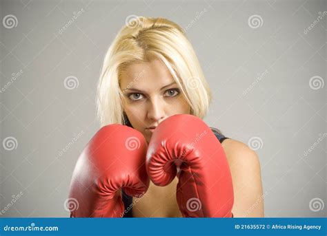 Portrait Of Woman Boxer With Red Gloves Stock Photo Image Of Healthy