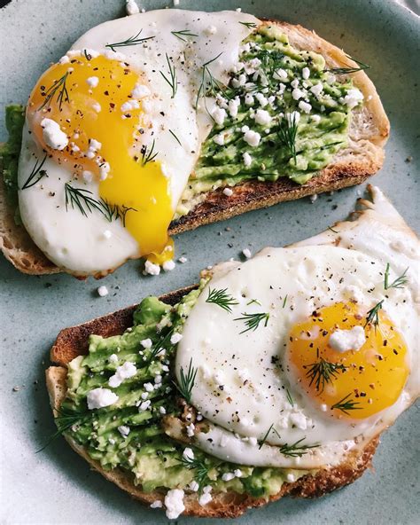 Avocado Toast With Fried Eggs Goat Cheese And Fresh Dill Recipe The