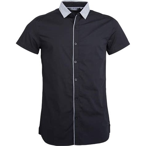 Buy Fluid Mens Plain Short Sleeved Shirt With Contrast Collar Black
