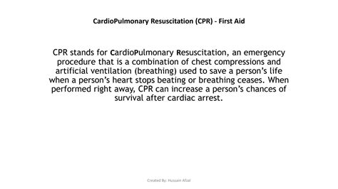 Solution Cardiopulmonary Resuscitation Cpr First Aid Studypool