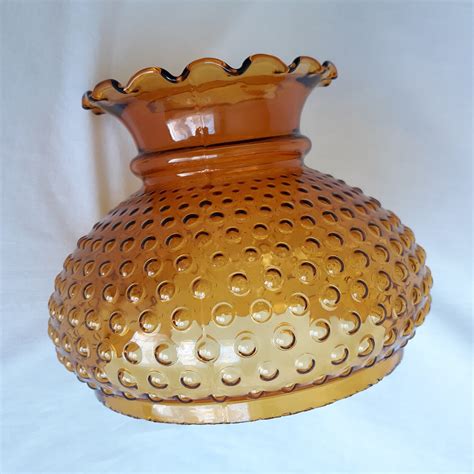 Vintage Fenton Amber Glass Lamp Shade Hobnail Pattern Crimp Etsy