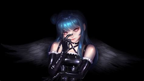 Blue Hair Girl Pink Eyes Purple Eyes Wings Yoshiko Kawashima Wallpaper Resolution X