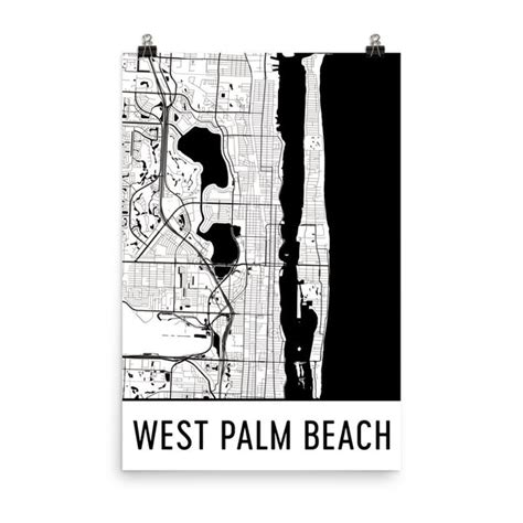 West Palm Beach Street Map Poster Wall Print By Modern Map Art