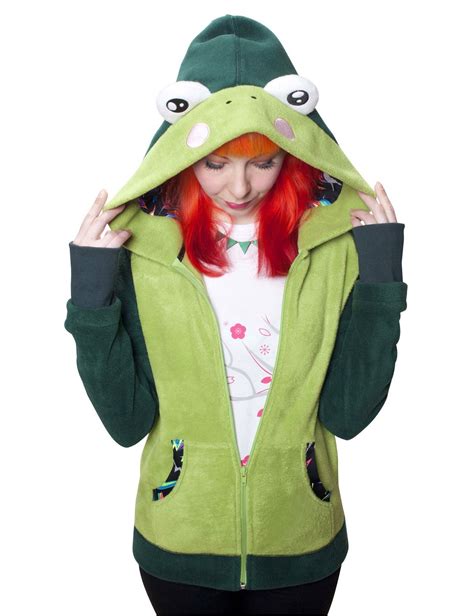 Crazyheads Green Frog Hoodie With Eyes Fleece Green Frog Hoodies