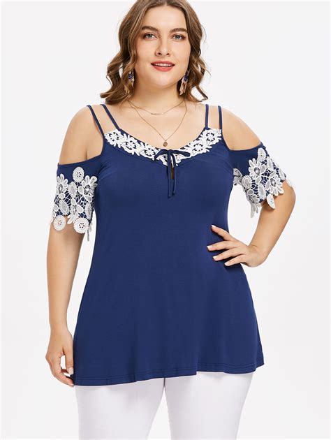 Gamiss 2018 Summer Cold Shoulder Plus Size Double Strap Flare Blouse